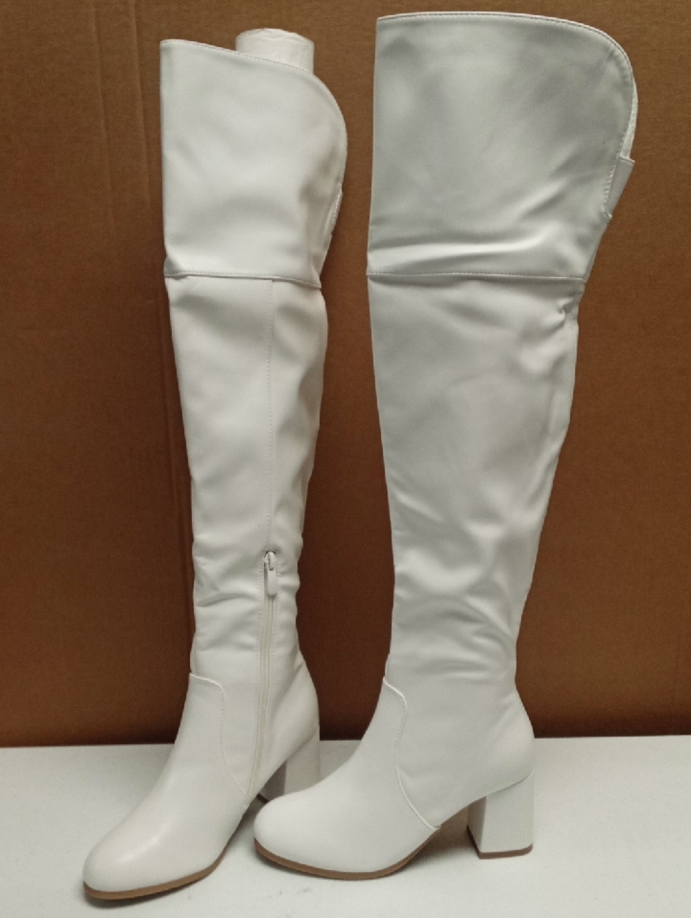 Dream Pairs White Over-The-Knee Block Heel Boots
